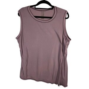Zuda Womens Ribbed Sleeveless Tank Top Mauve Pink Side Slit Crew Neck XL